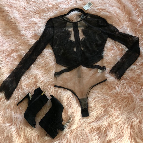 Forever 21 Tops - Black / beige Lace sheer body suit